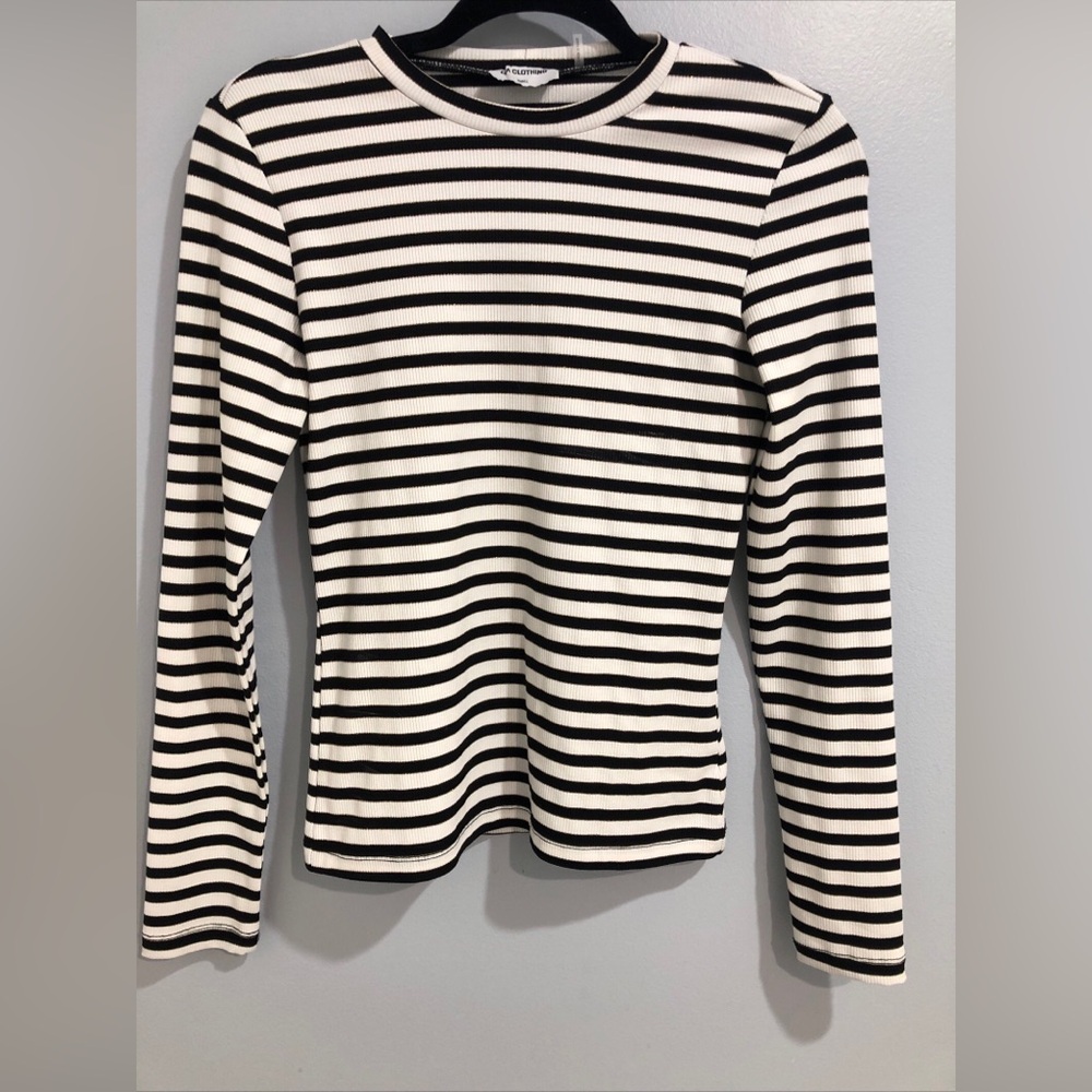 LNA Clothing Ribbed Black White Gold Striped Long sleeves Top Blouse Size Small